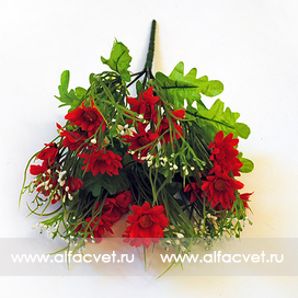 искусственные цветы букет ромашек с добавкой кашка цвета красный 4